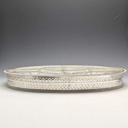 British Vintage Silver Plated Gallery Tray with Glass Liner Width 31cm 1717g